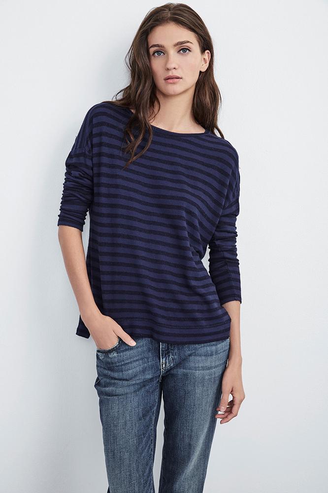 Velvet Clothing Ciarda French Terry Stripe Top-sailboat-frnchstp