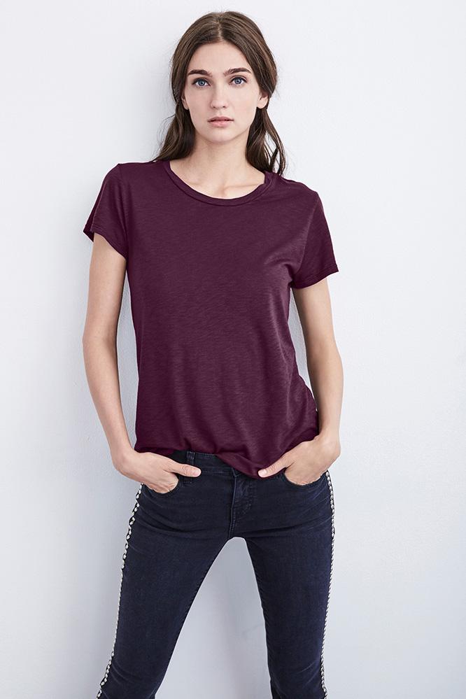 Velvet Clothing Courtney Lux Slub Crew Neck Tee-eggplant-luxslub