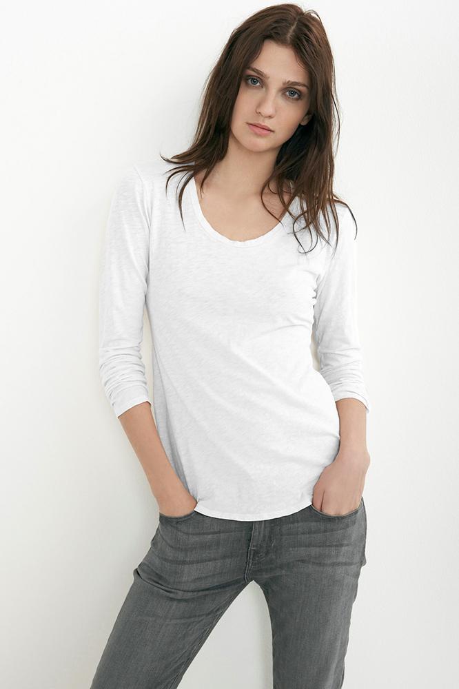 Velvet Clothing Adiel Cotton Slub Scoop Neck Tee-white-cottonslub