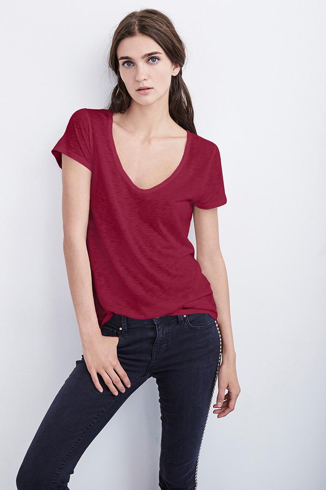 Velvet Clothing Dree Lux Slub Scoop Neck Tee-hibiscus-luxslub