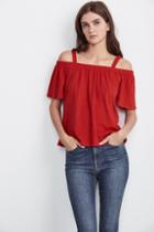 Velvet Clothing Augusta Cotton Slub Off The Shoulder Tee-crimson-cotslub