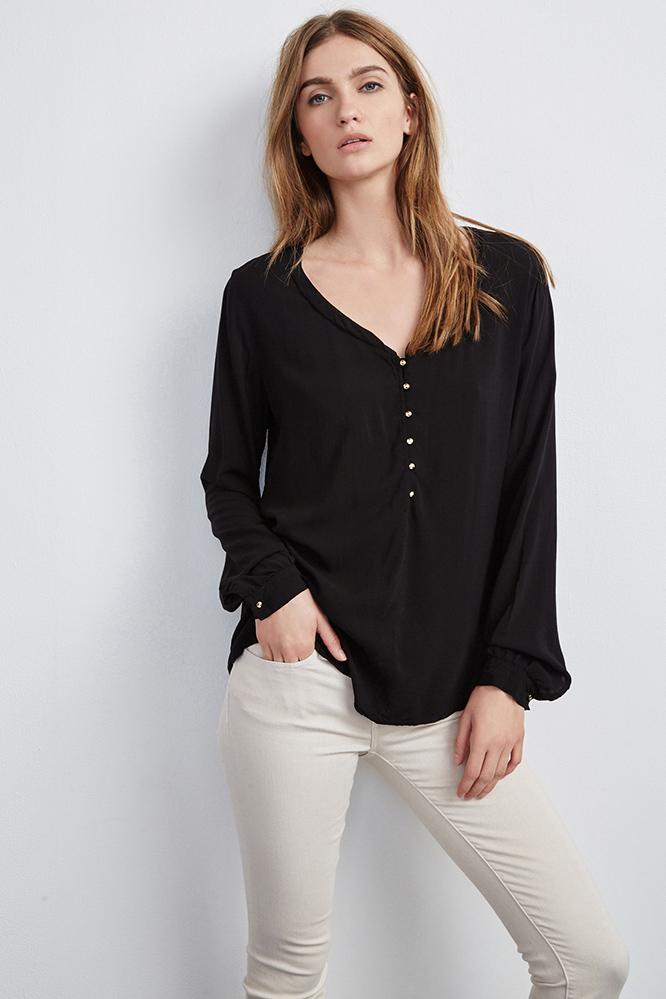 Velvet Clothing Alda Challis Button Blouse-black-rayonchallis