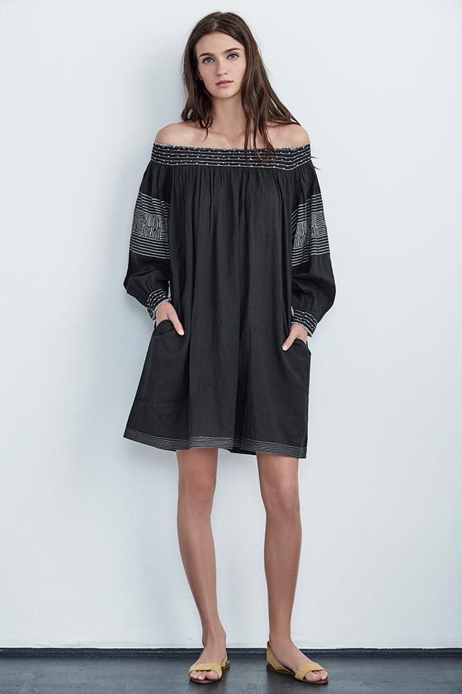 Velvet Clothing Deandria Cotton Voile Off The Shoulder Dress-vintageblack-novitems