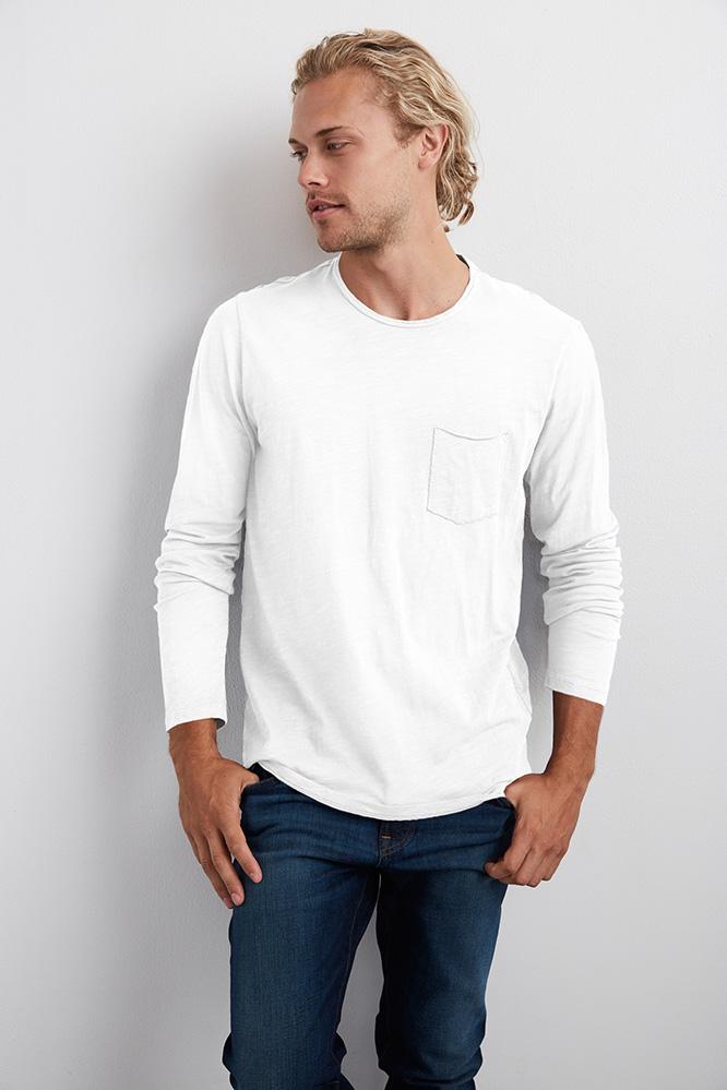 Velvet Men Simeon Raw Edge Cotton Slub Tee-white-slub