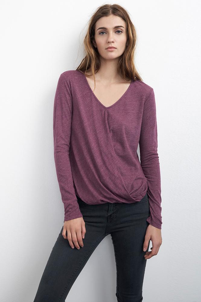Velvet Clothing Verlinn Textured Knit Drape Top-currant-softtextureknit