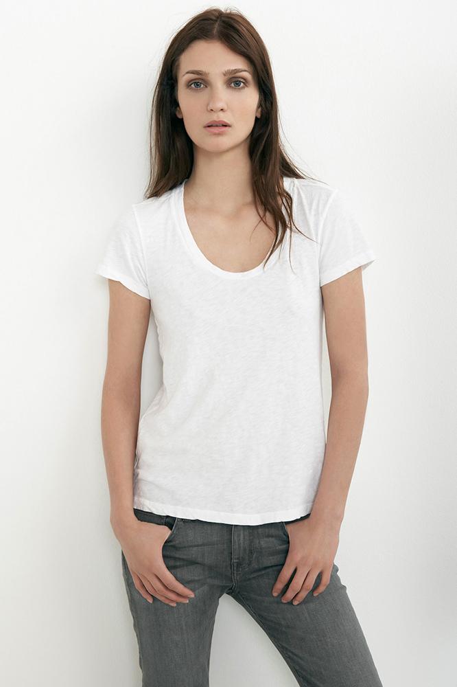 Velvet Clothing Bay Cotton Slub Scoop Neck Tee-white-cottonslub
