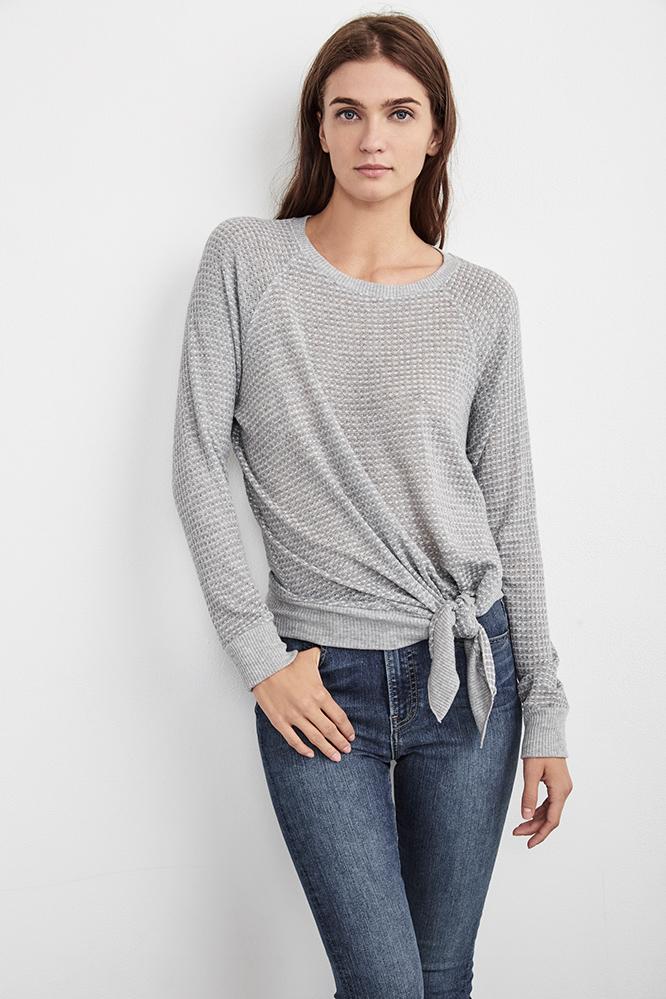 Velvet Clothing Matilda Thermal Knit Tie Top-heathergrey-thrmlknit