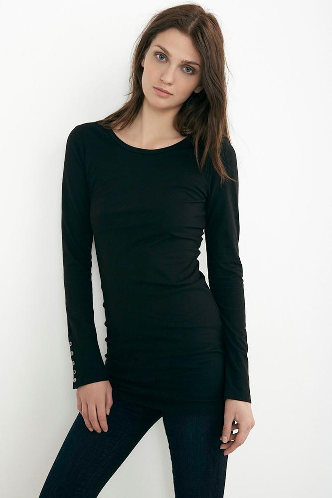 Velvet Clothing Amzin Button Cuff Tunic Top-black