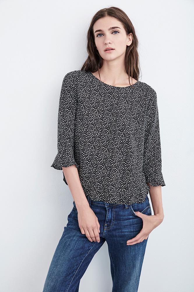 Velvet Clothing Dya Dotted Print Challis Top-blacksnow-printchal