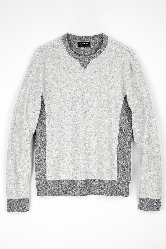 Velvet Men Booker Contrast Fleece Sweater-hthgrey-triblendfleece