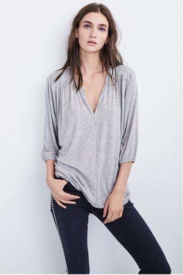 Velvet Clothing Svenja Lux Gauze Peasant Top-heathergrey-luxgauze