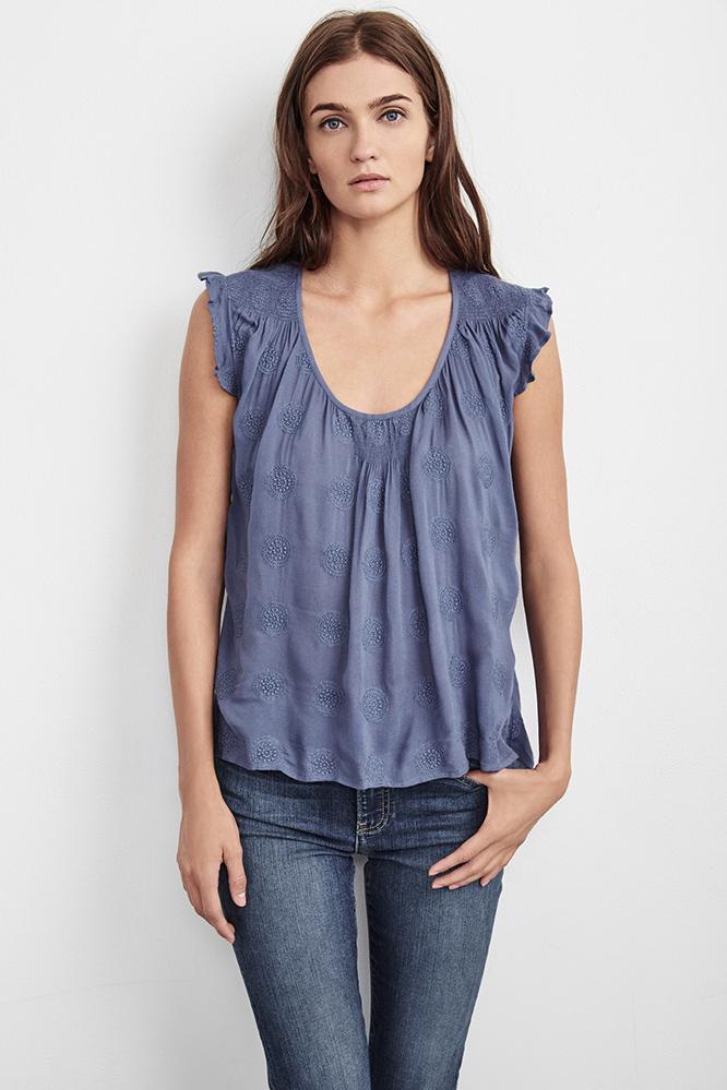 Velvet Clothing Penny Mandala Embroidered Gauze Top-marina-mandala