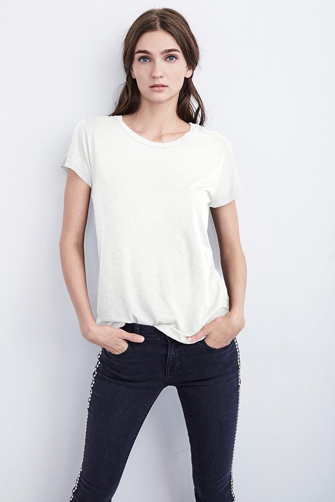 Velvet Clothing Courtney Lux Slub Crew Neck Tee-crema-luxslub