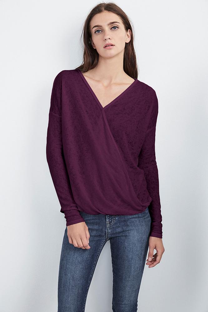 Velvet Clothing Chantal Sheer Textured Knit Wrap Tee-passion-txdknit