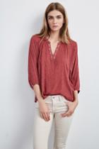 Velvet Clothing Aleta Indian Microdot Popover -red-whitneyprint