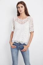 Velvet Clothing Colleen Lace Scallop Top-white-lace