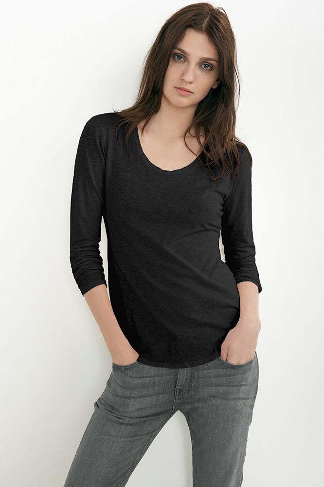Velvet Clothing Adiel Cotton Slub Scoop Neck Tee-black-cottonslub