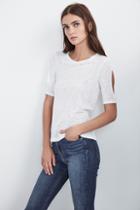 Velvet Clothing Janey Textured Knit Cut Out Tee-white-txtdknit