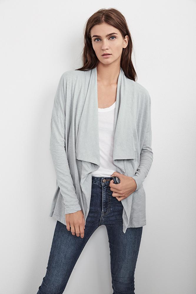 Velvet Clothing Emanuela Cotton Slub Open Front Cardigan-moonlight-cotslub