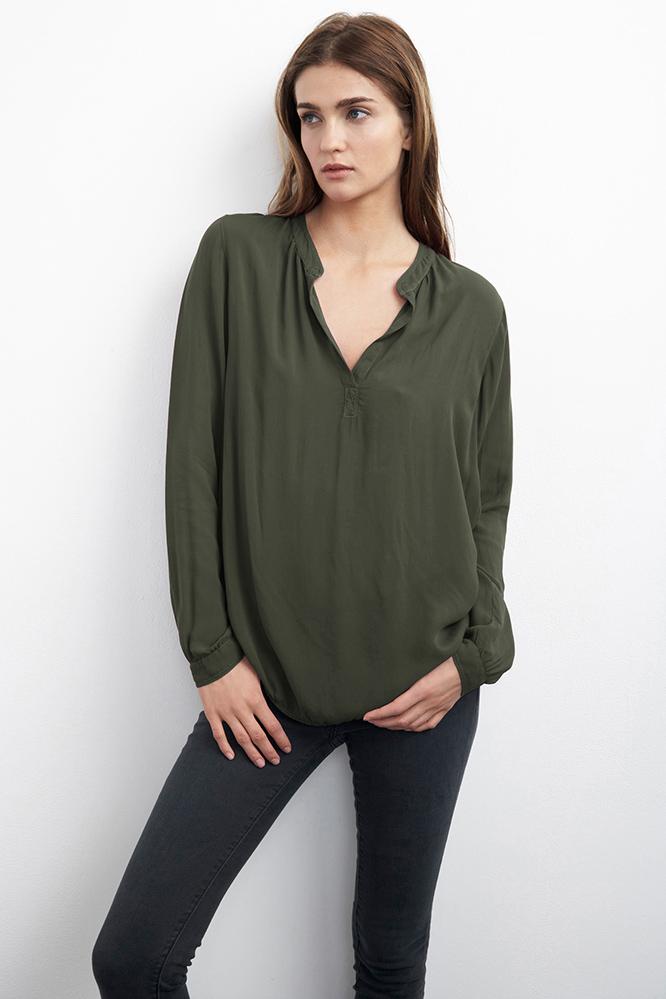 Velvet Clothing Rosie Half-placket Challis Blouse-cactus-challis