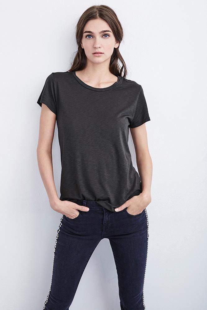 Velvet Clothing Courtney Lux Slub Crew Neck Tee-ash-luxslub