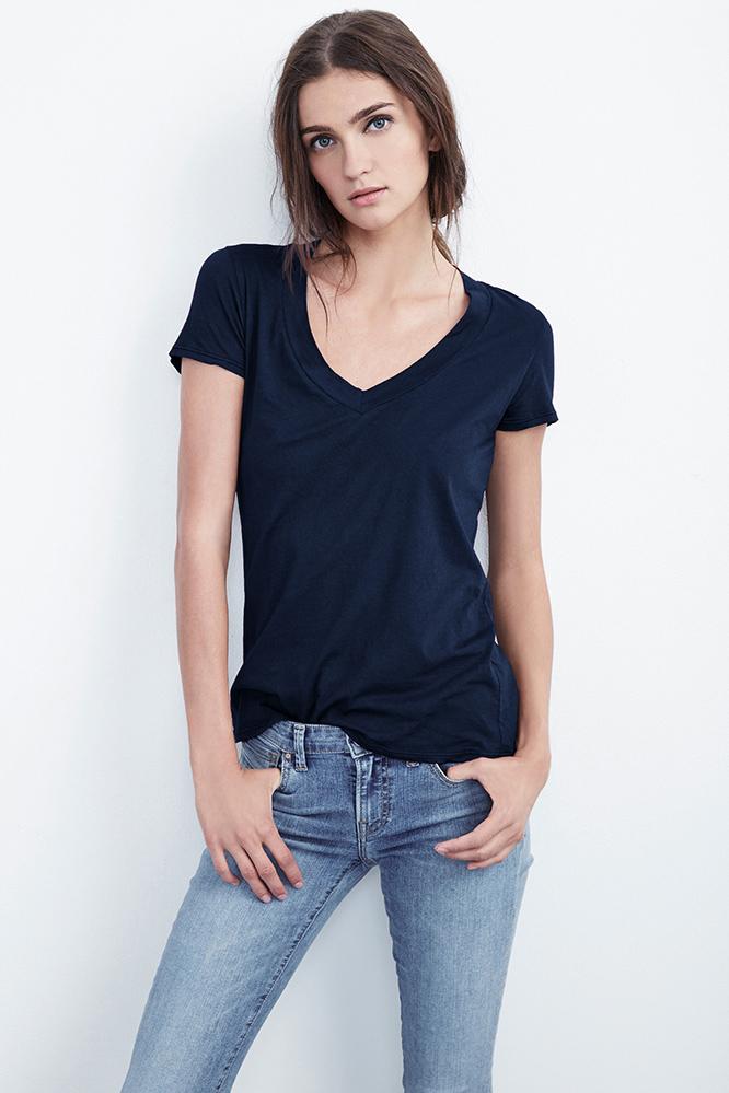 Velvet Clothing Christie Gauzy Whisper V-neck Tee-midnight-gauzywhisper