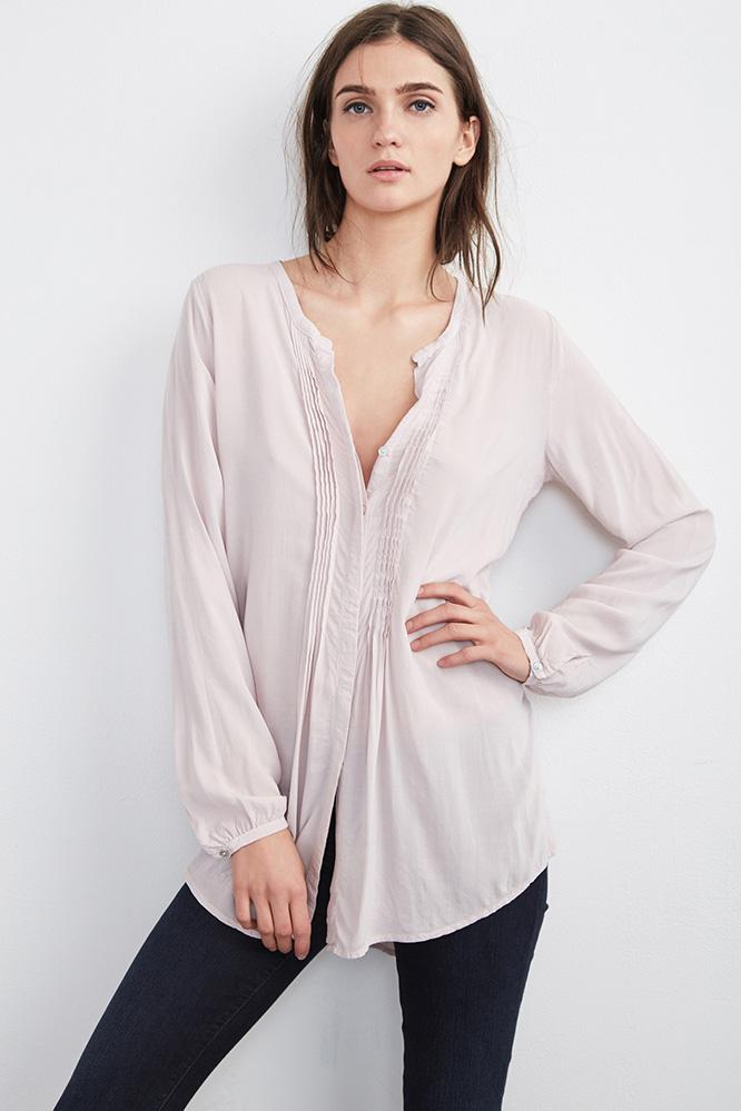 Velvet Clothing Shea Button-down Challis Top-bisque-rychallis