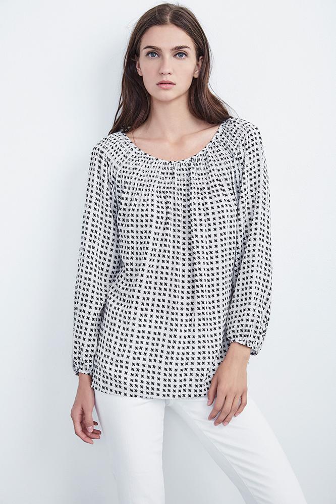 Velvet Clothing Clementia Smocked Challis Top In Bisque-bisque-printchal