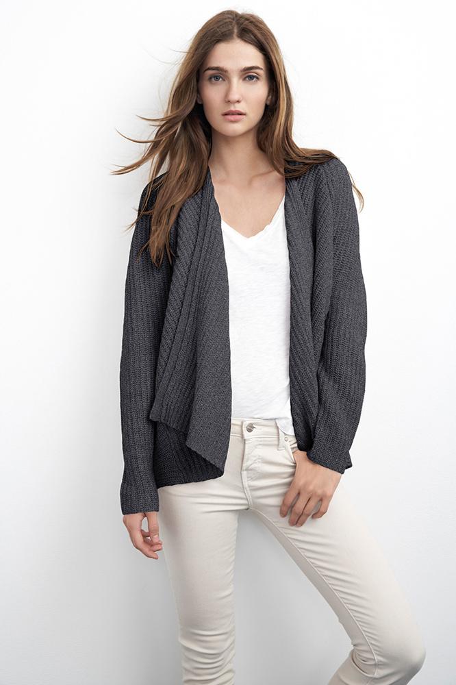 Velvet Clothing Genia Cashmere Blend Cardigan-charcoal-cashmereblend