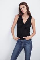 Velvet Clothing Dorinda Textured Knit Crossover Tank-black-txtdknit