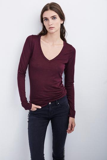 Velvet Clothing Atlanta Lux Slub V-neck Tee-eggplant-luxslub