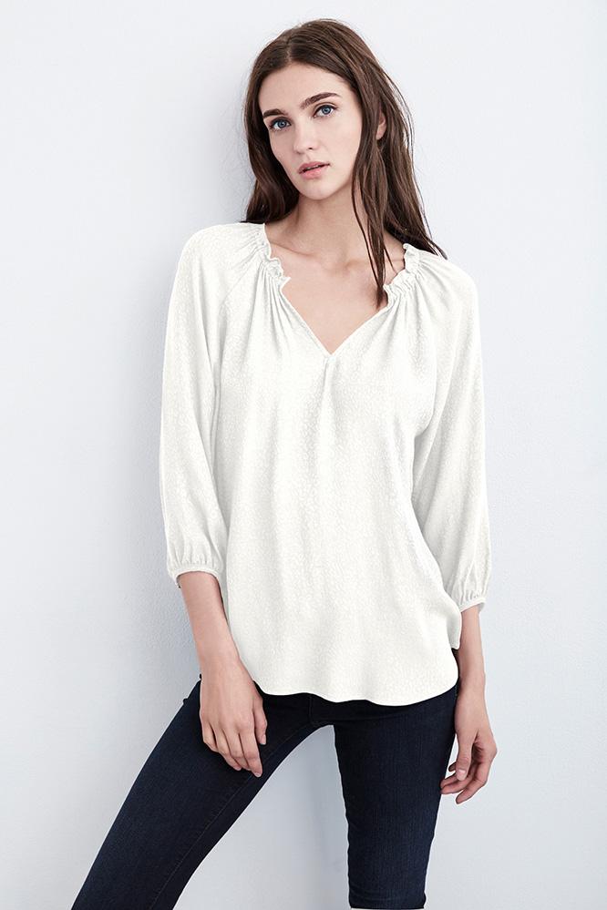 Velvet Clothing Phyllis  Sleeve Jacquard Peasant Top-moon-jacquard