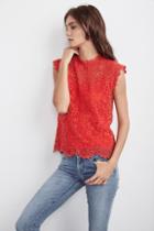 Velvet Clothing Allie Lace Cap Sleeve Top-red-lace