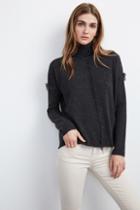 Velvet Clothing Juju Feather Fringe Cashmere Sweater -charcoal-cashmere