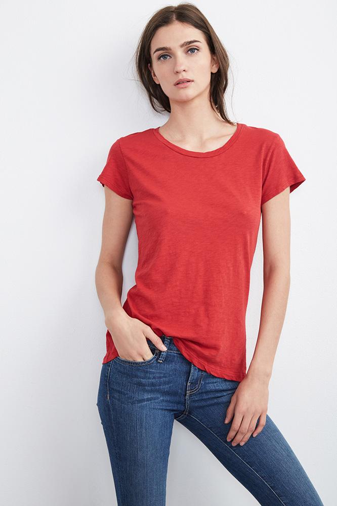 Velvet Clothing Odelia Cotton Slub Crew Neck Tee-crayon-cotslub