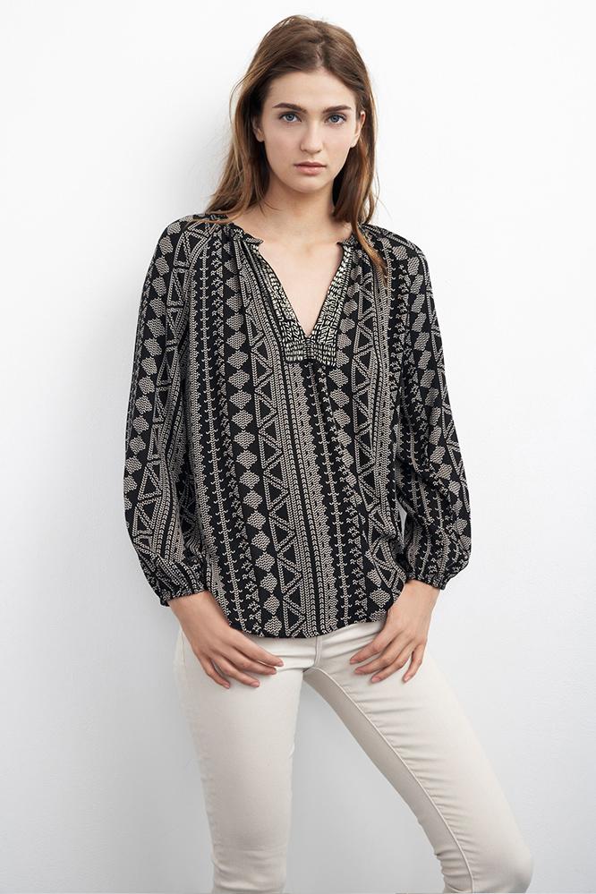 Velvet Clothing Dominica African Print Peasant Top-black-africanprint