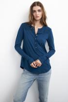 Velvet Clothing Aeliana Textured Contrast Henley-baltic-cottonslubmix