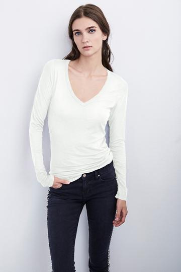 Velvet Clothing Atlanta Lux Slub V-neck Tee-crema-luxslub