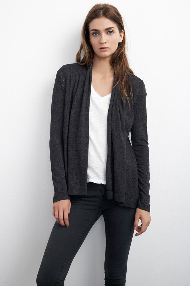 Velvet Clothing Tullia Textured Knit Cardigan-charcoal-softtextureknit
