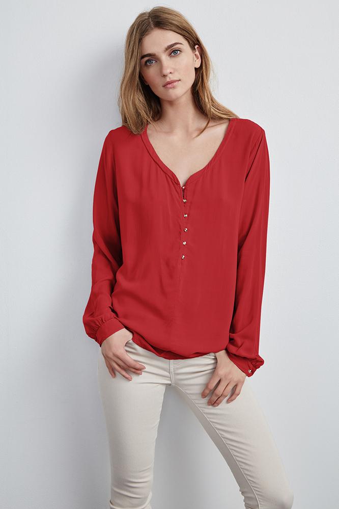 Velvet Clothing Alda Challis Button Blouse-bison-rayonchallis