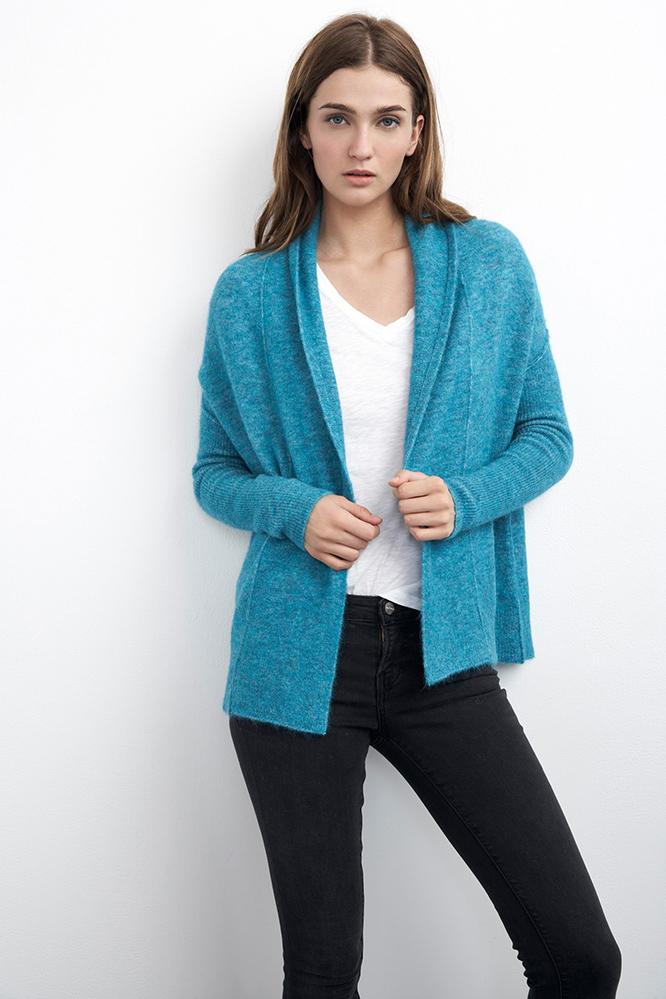 Velvet Clothing Anthea Boucle Cardigan-teal-boucle