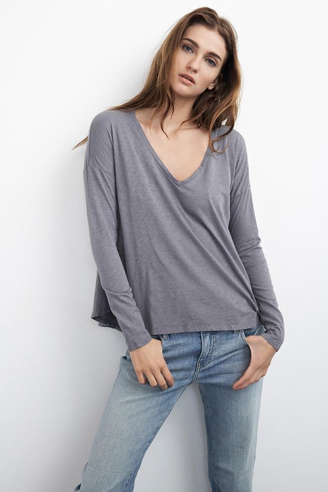 Velvet Clothing Brittany Cotton Slub Swing Tee-coal-cottonslub