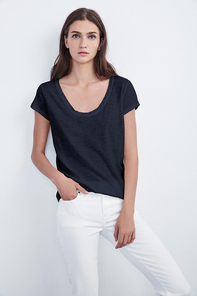 Velvet Clothing Kira Original Slub Scoop Neck Tee-bluechip-velorig