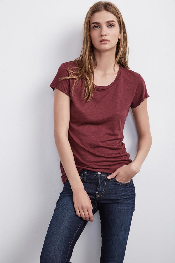 Velvet Clothing Vesna Luxe Slub Round Neck Tee-syrah-luxslub