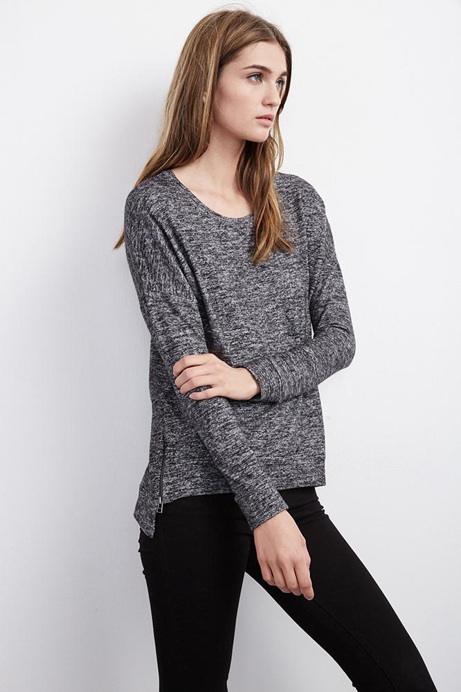 Velvet Clothing Stace Cozy Jersey Zip Top-marled-cozyjersey