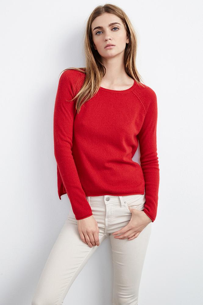 Velvet Clothing Ghala Cashmere Raglan Sweater -flame-cashmere