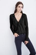 Velvet Clothing Berenice Ruffle Lux Slub Top -black-luxeslub