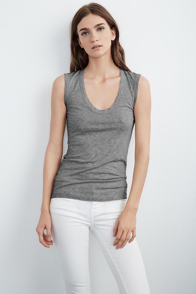 Velvet Clothing Estina Gauzy Whisper Tank Top-charcoalgrey-gauzywhsp