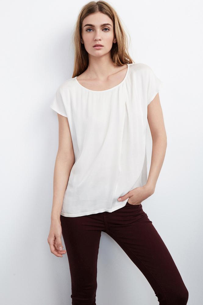 Velvet Clothing Syara Satin Contrast Tee-crema-luxslubcont