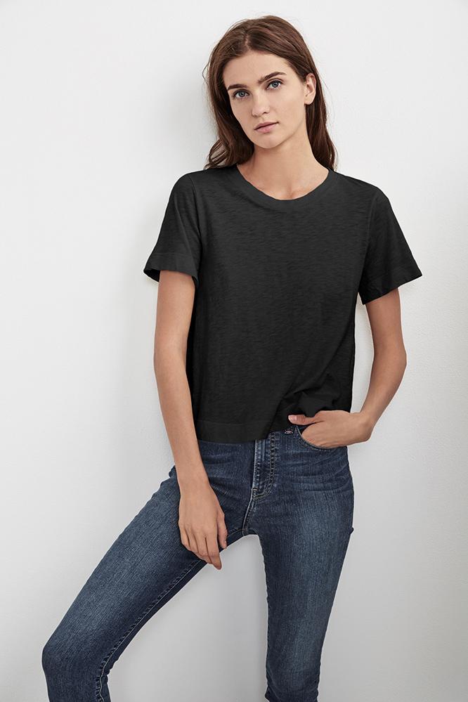 Velvet Clothing Lula Cotton Slub Swing Tee-black-cotslub